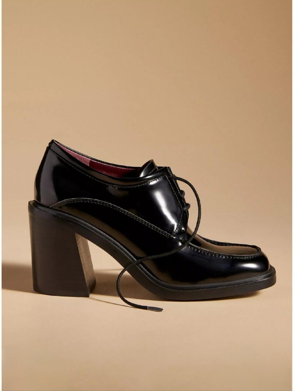 Franco Sarto Preston Chunky Blook Heel Black Patent Oxfords Size 8